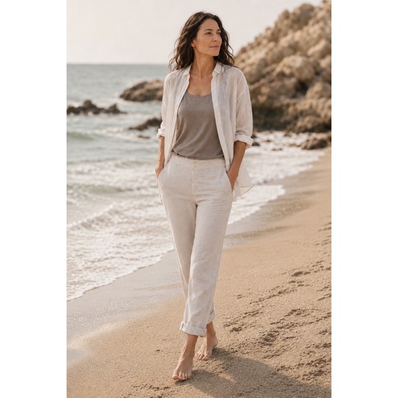 Eileen Fisher Pants - Eileen Fisher IRISH Linen Straight‎ Leg Pants Women M Oatmeal Coastal Minimalist
